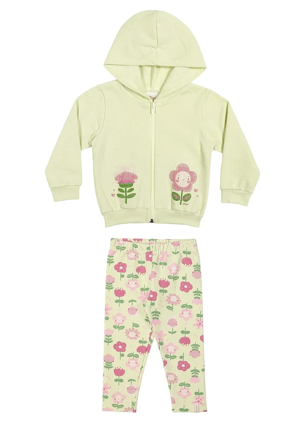 Elian - Conjunto Bebê Menina com Capuz Flores Verde