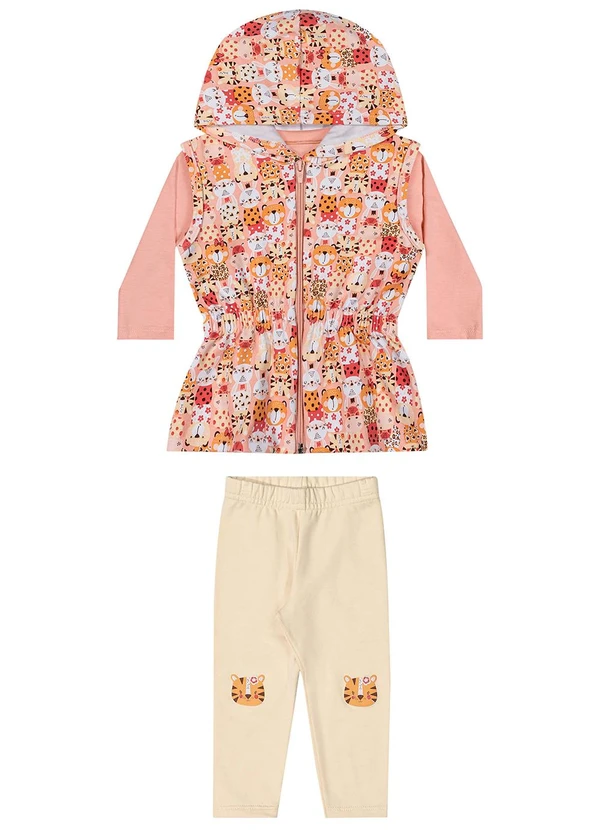 Elian - Conjunto Bebê Menina com Colete Rosa 2