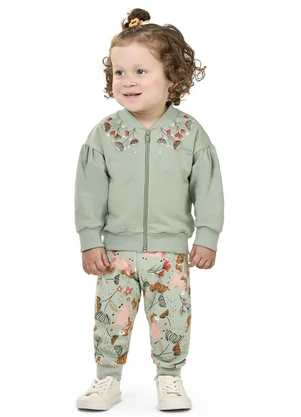 Elian - Conjunto Bebê Menina com Jaqueta Floral Verde - ELIAN