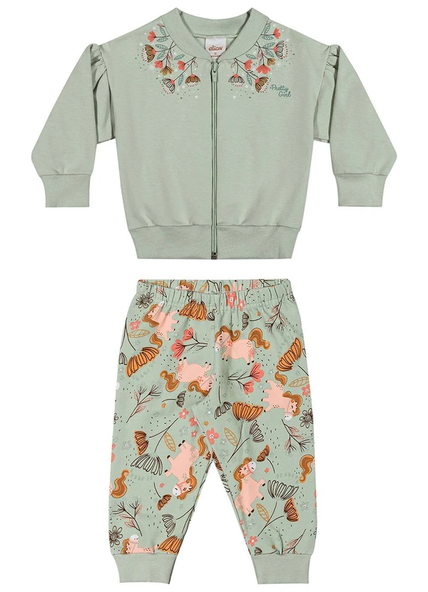 Elian - Conjunto Bebê Menina com Jaqueta Floral Verde 2