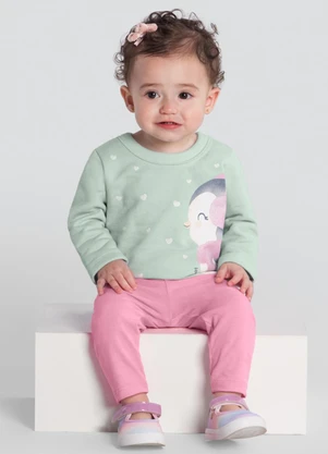 Brandili - Conjunto Bebê Menina de Pinguim Verde - BRANDILI