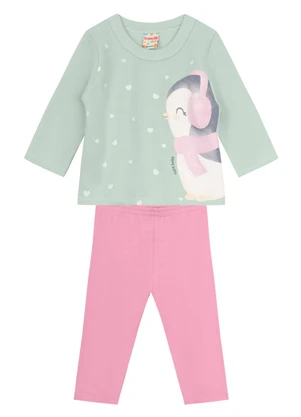 Brandili - Conjunto Bebê Menina de Pinguim Verde - BRANDILI
