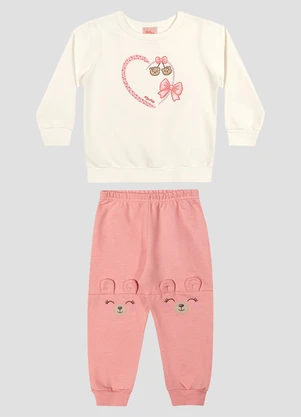Kely Kety - Conjunto Bebê Menina em Moletom Estampa Interativa Branco - KELY KETY