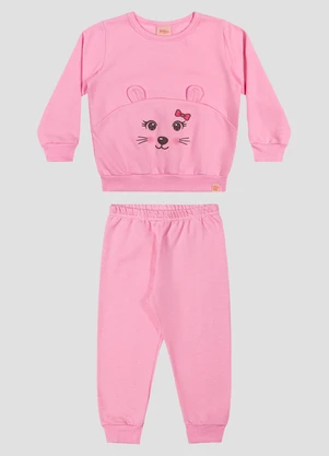 Kely Kety - Conjunto Bebê Menina em Moletom Estampa Ursinho Rosa - KELY KETY