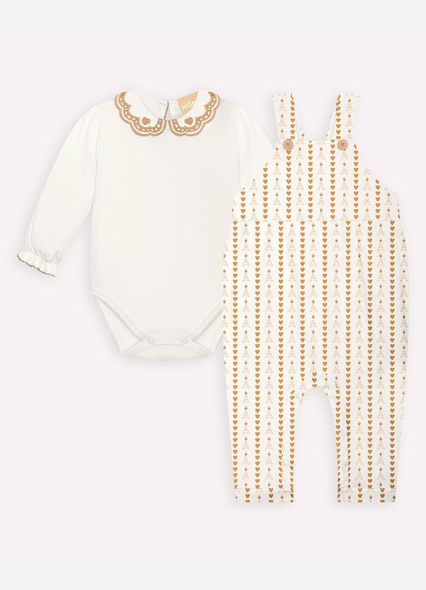 Milon - Conjunto Bebê Menina Estampa Off White