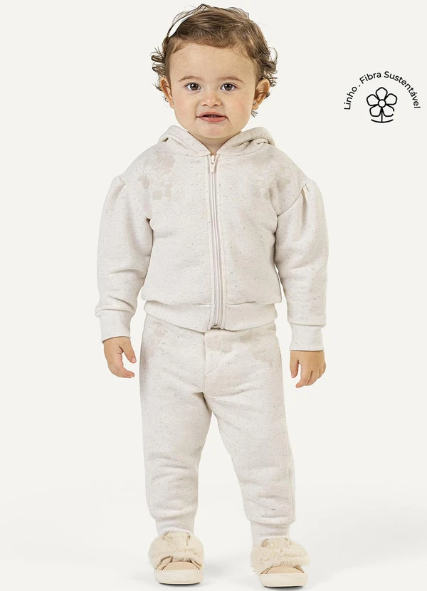 Colorittá - Conjunto Bebê Menina Floral Moletom Linho Bege