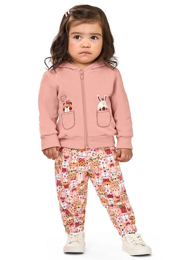 Elian - Conjunto Bebê Menina Jaqueta com Capuz Rosa