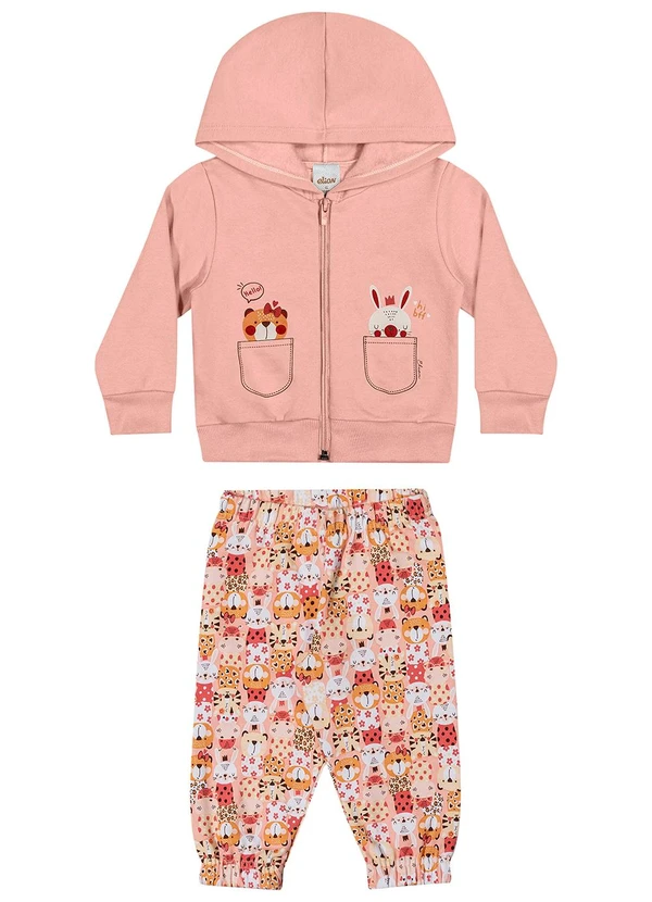 Elian - Conjunto Bebê Menina Jaqueta com Capuz Rosa 2