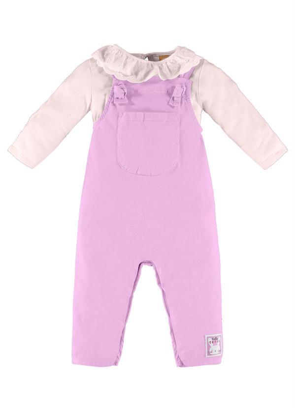 Up Baby - Conjunto Bebê Menina Jardineira e Blusa Roxo