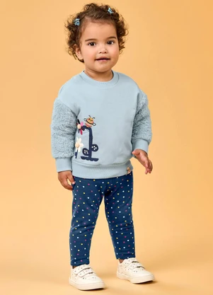 Elian - Conjunto Bebê Menina Manga Longa Peluciada Azul - ELIAN