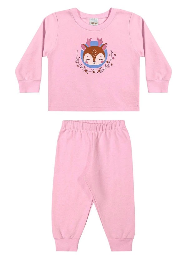 Elian - Conjunto Bebê Menina Moletom Bichinhos Rosa