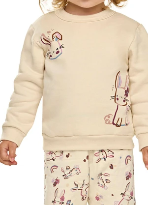 Elian - Conjunto Bebê Menina Moletom Coelhinhos Bege - ELIAN