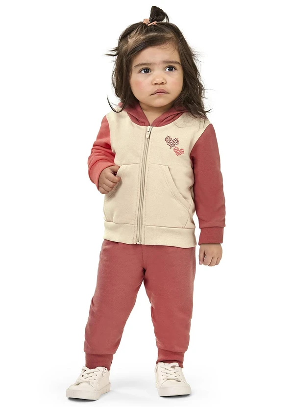 Elian - Conjunto Bebê Menina Moletom com Capuz Bege