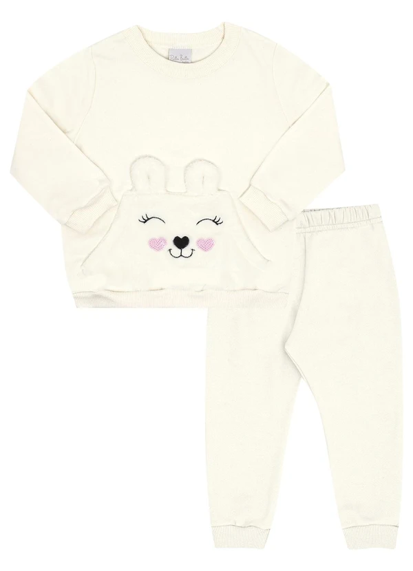 Pulla Bulla - Conjunto Bebe Menina Moletom e Pelo  Bege  2