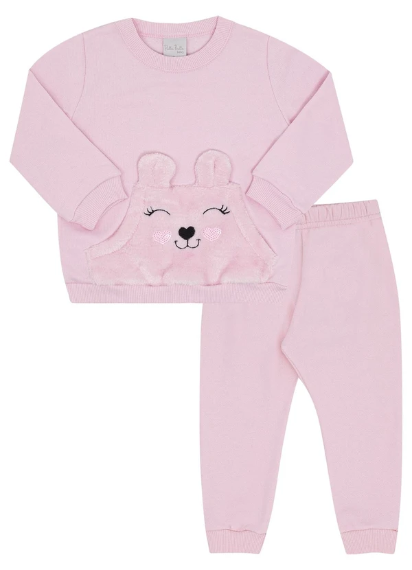 Pulla Bulla - Conjunto Bebe Menina Moletom e Pelo Rosa