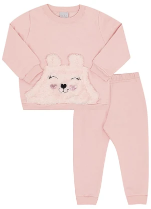 Pulla Bulla - Conjunto Bebe Menina Moletom e Pelo Rosa - PULLA BULLA