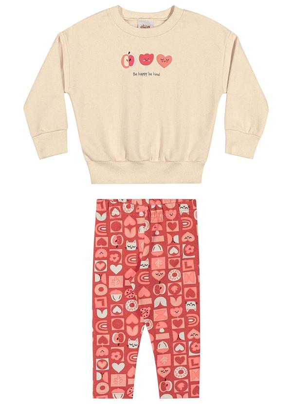 Elian - Conjunto Bebê Menina Moletom Estampado Bege 2