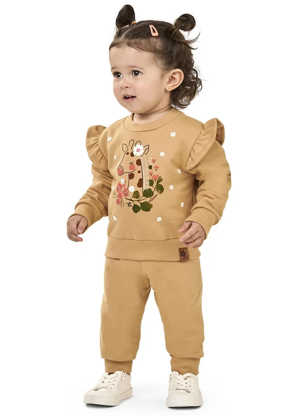 Elian - Conjunto Bebê Menina Moletom Girafa Laranja