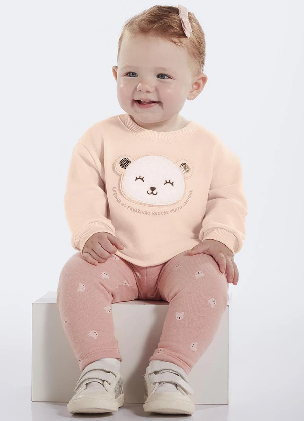 Pulla Bulla - Conjunto Bebe Menina Moletom Rosa
