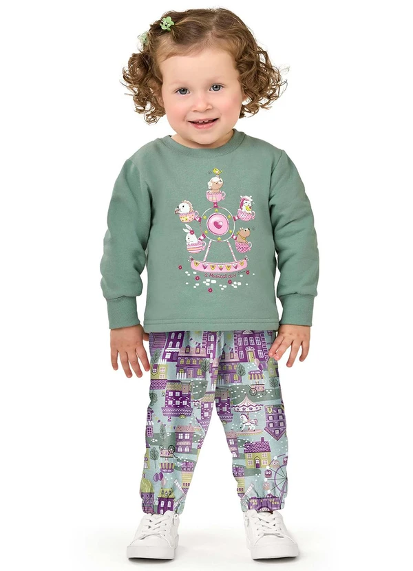 Elian - Conjunto Bebê Menina Moletom Verde