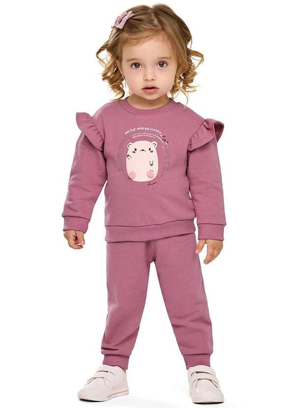 Elian - Conjunto Bebê Menina Ursinho com Pompom Rosa
