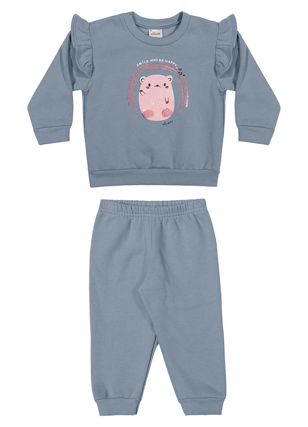 Elian - Conjunto Bebê Menina Ursinho com Pompom Azul