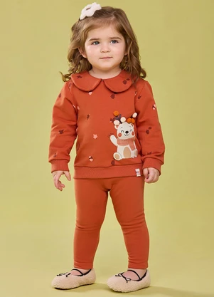 Elian - Conjunto Bebê Menina Ursinho com Pompons Laranja - ELIAN