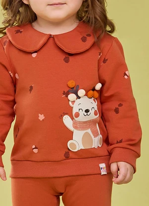 Elian - Conjunto Bebê Menina Ursinho com Pompons Laranja - ELIAN