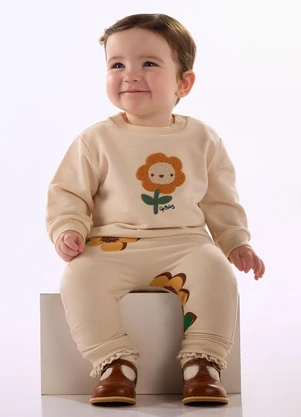 Up Baby - Conjunto Bebê Moletom sem Felpa Marrom - UP BABY