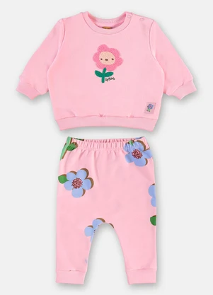 Up Baby - Conjunto Bebê Moletom sem Felpa Rosa - UP BABY