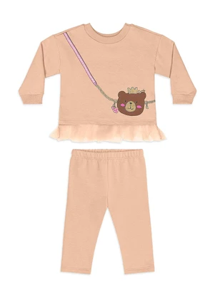 Quimby - Conjunto Bebê Ursinho Tule Legging Marrom - QUIMBY