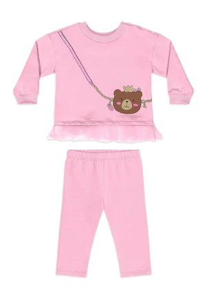 Quimby - Conjunto Bebê Ursinho Tule Legging Rosa - QUIMBY