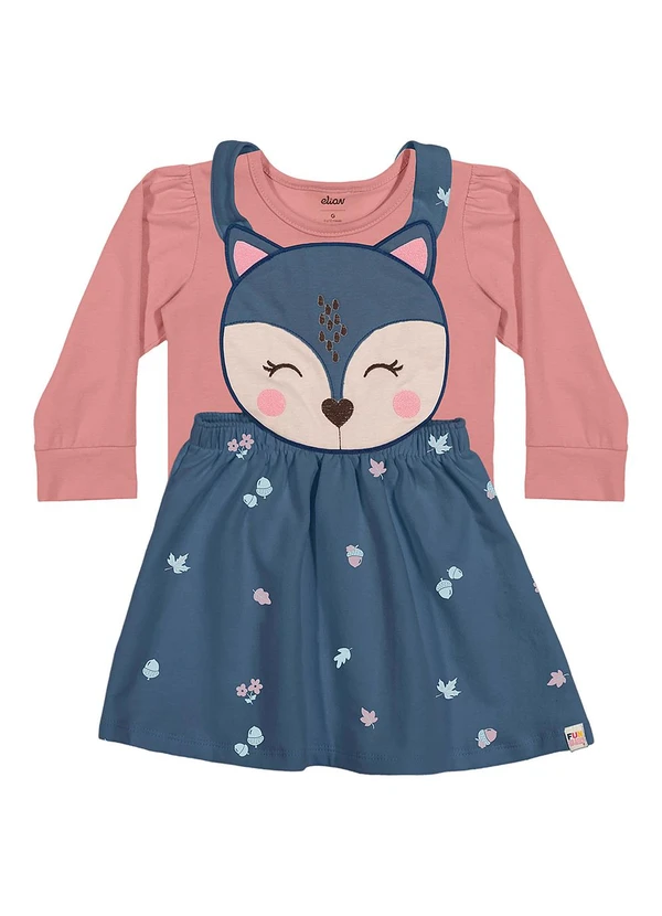 Elian - Conjunto Bebê Vestido e Blusa Raposa Azul