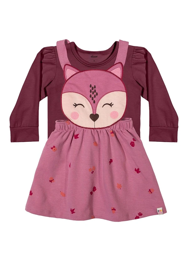 Elian - Conjunto Bebê Vestido e Blusa Raposa Bordo