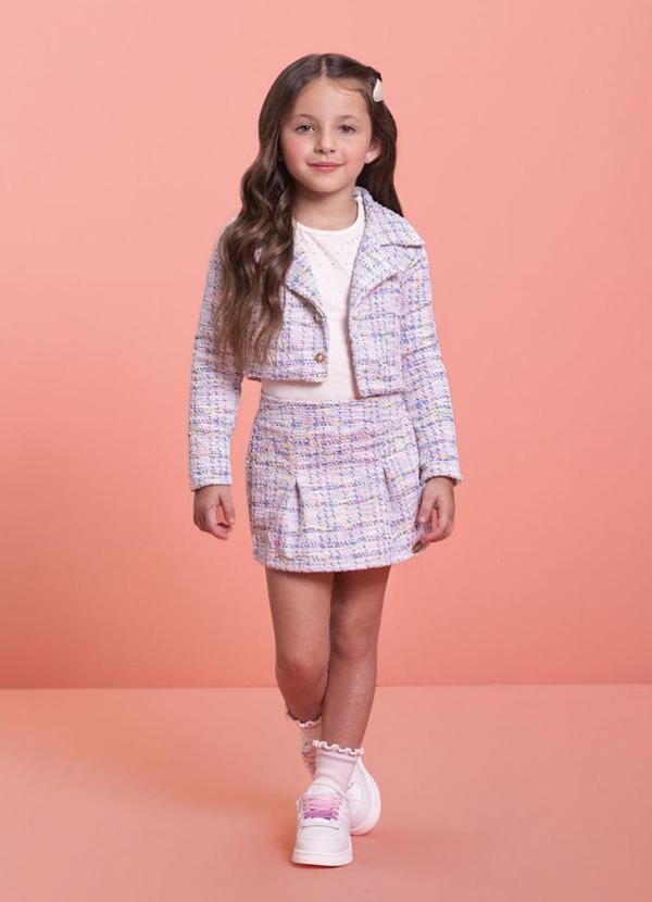 Milli e Nina - Conjunto Blazer e Saia em Tweed Shine Branco