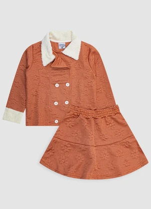 Turminha - Conjunto Blazer e Saia Godê Jacquard Marrom - TURMINHA