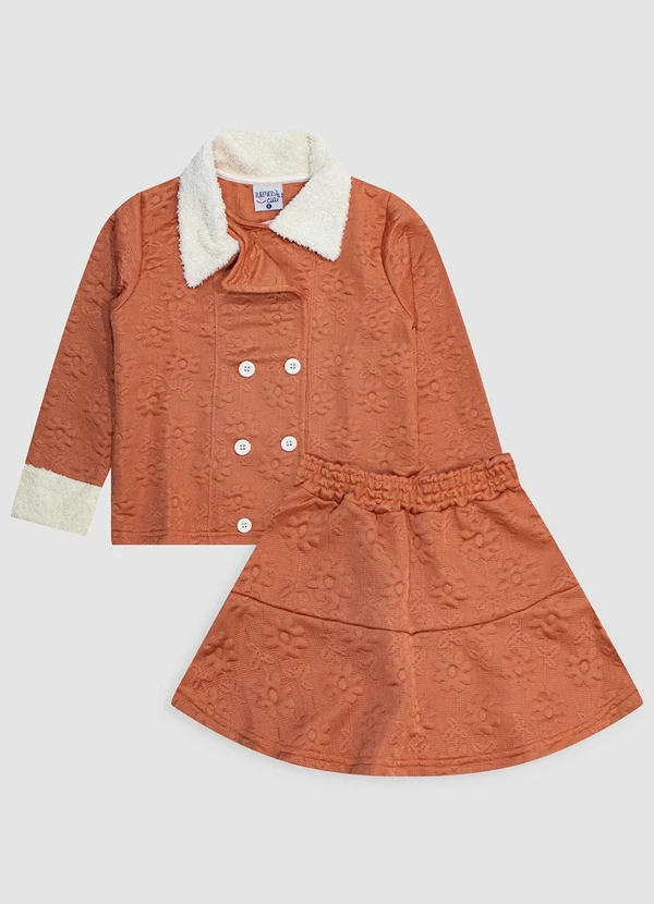 Turminha - Conjunto Blazer e Saia Godê Jacquard Marrom