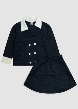 Turminha - Conjunto Blazer e Saia Godê Jacquard Preto - TURMINHA