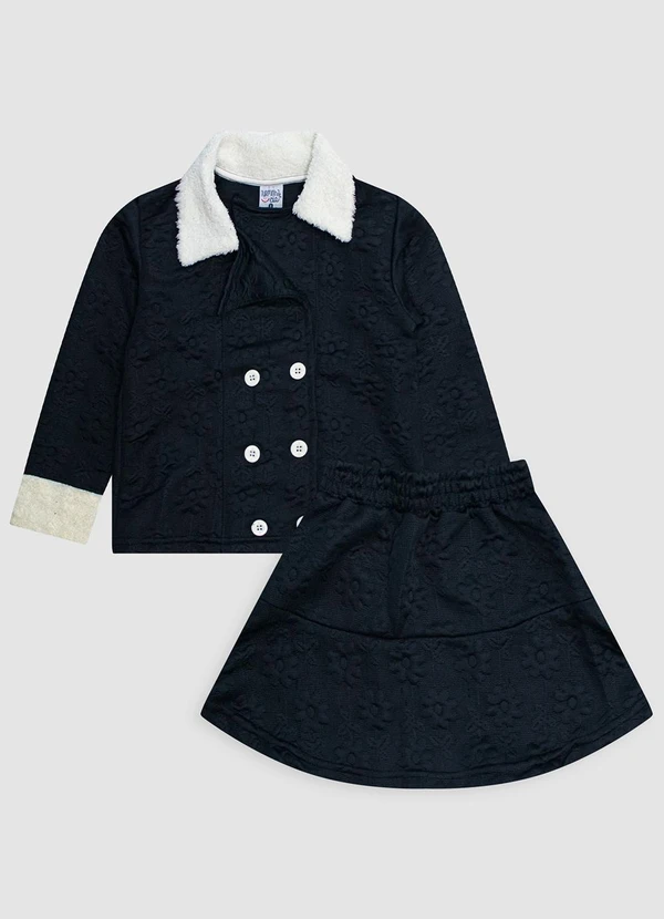 Turminha - Conjunto Blazer e Saia Godê Jacquard Preto