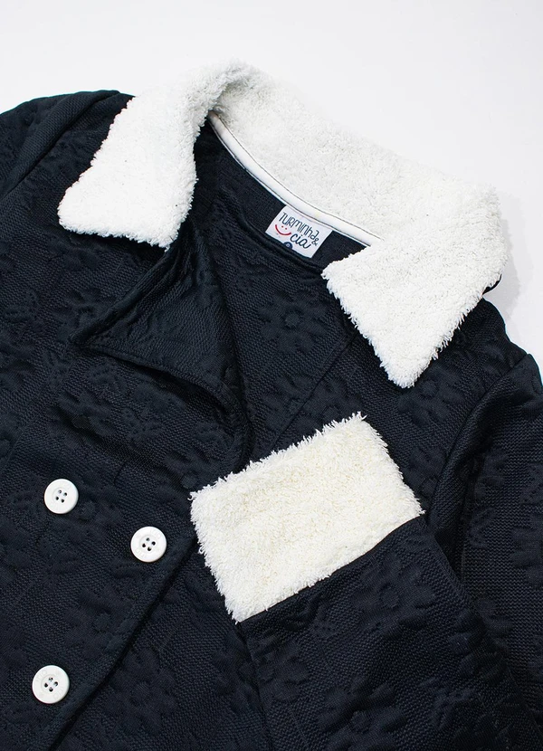 Turminha - Conjunto Blazer e Saia Godê Jacquard Preto 2