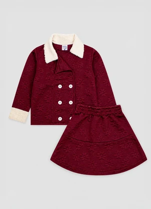 Turminha - Conjunto Blazer e Saia Godê Jacquard Vermelho - TURMINHA
