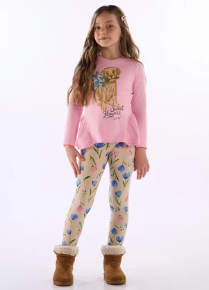 Quimby - Conjunto Blusa Babado e Legging Rosa - QUIMBY