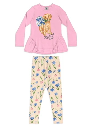 Quimby - Conjunto Blusa Babado e Legging Rosa - QUIMBY