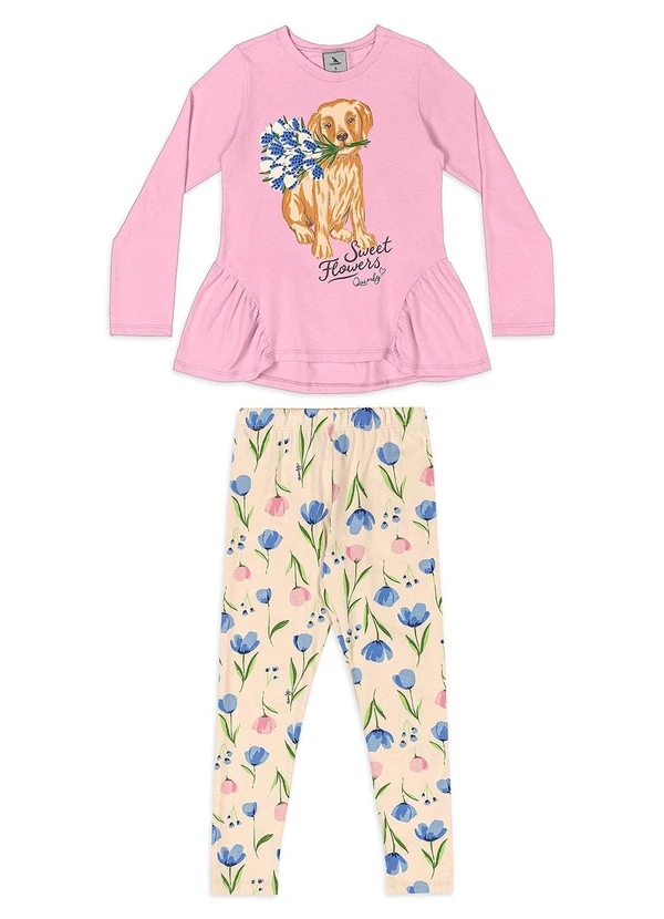Quimby - Conjunto Blusa Babado e Legging Rosa 2