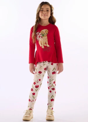 Quimby - Conjunto Blusa Babado e Legging Vermelho - QUIMBY