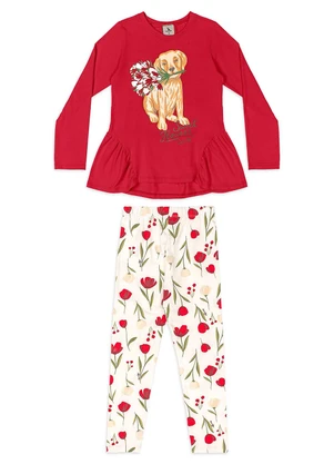 Quimby - Conjunto Blusa Babado e Legging Vermelho - QUIMBY