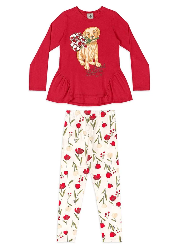 Quimby - Conjunto Blusa Babado e Legging Vermelho 2