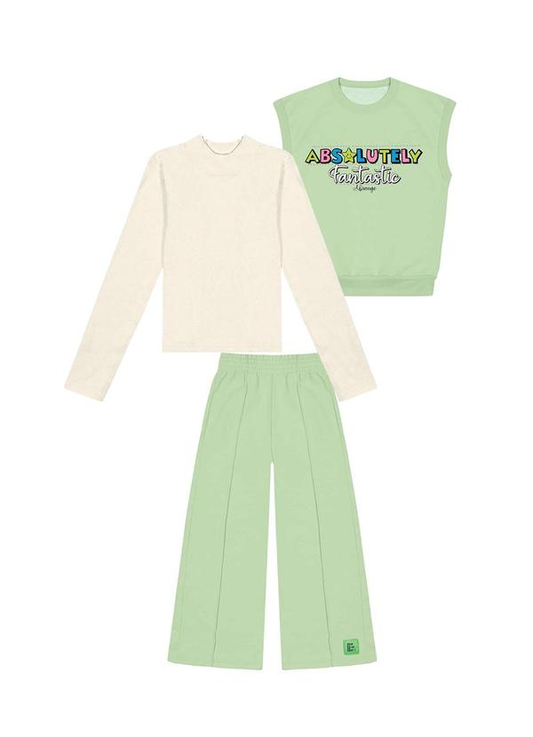 Abrange - Conjunto Blusa, Colete e Calça Neon Bege