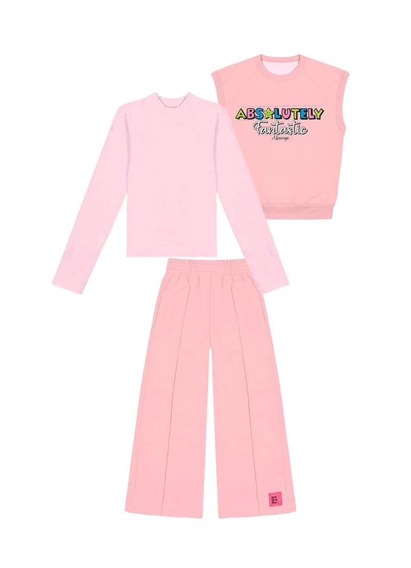 Abrange - Conjunto Blusa, Colete e Calça Wide Leg e Rosa 1