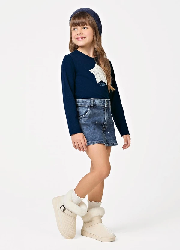 Trick Nick - Conjunto Blusa com Shorts Saia Jeans Azul